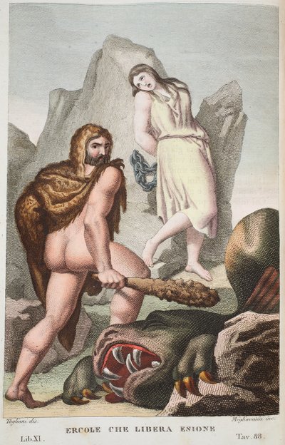 Hércules salva a Hesione, libro XI, ilustración de 