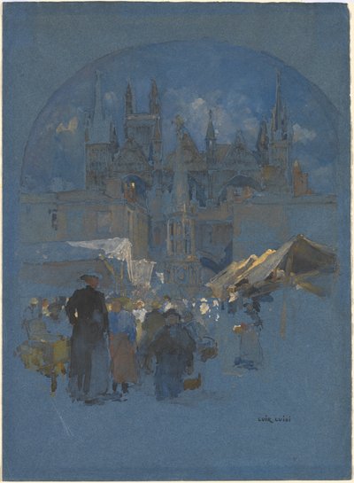Una plaza de mercado frente a una catedral de Luigi Aloys François Joseph Loir