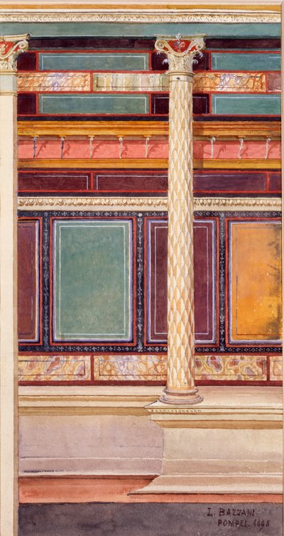 Estilo arquitectónico fresco en el cubiculum, Casa de la Boda de Plata, Pompeya, 1897 de Luigi Bazzani