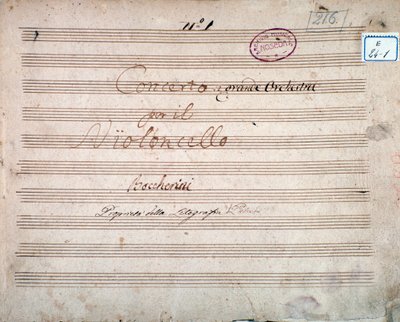 Primera página firmada por el autor de la partitura del Concierto para violonchelo y orquesta en mi bemol, de Luigi Boccherini de Luigi Boccherini
