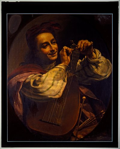 Hombre con laúd, sin fecha (pintura) de Luigi Crespi