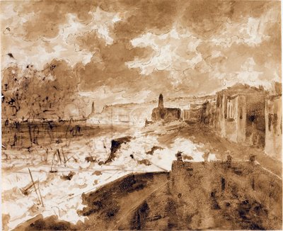 Costa en Génova, durante las mareas altas de 1821 (acuarela, c.1821) de Luigi Garibbo