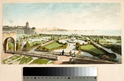 El parque de la villa del Príncipe Doria y Génova al fondo de Luigi Garibbo