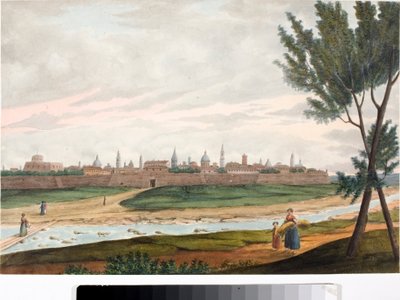 Vista de una ciudad amurallada, probablemente Lucca en Toscana de Luigi Garibbo