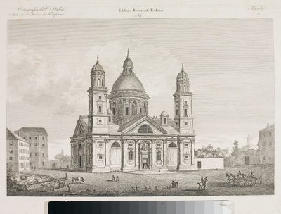 Vista de la Basílica Santa Maria Assunta di Carignano en Génova (grabado) de Luigi Garibbo