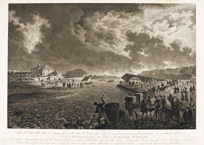 Vista del puente Pila en Génova, después de la inundación del torrente Bisagno el 26/10/1822 (Aguafuerte, c.1822) de Luigi Garibbo