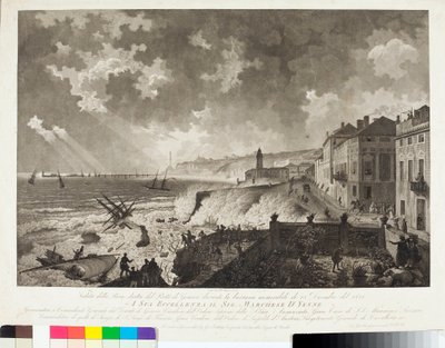 Vista del puerto de Génova durante la Tempestad del 25/12/1821 (Grabado, c.1821) de Luigi Garibbo
