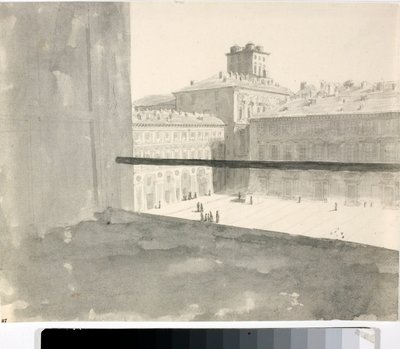 Vista sobre una plaza desde una ventana, Italia (Lavis, ca 1825) de Luigi Garibbo