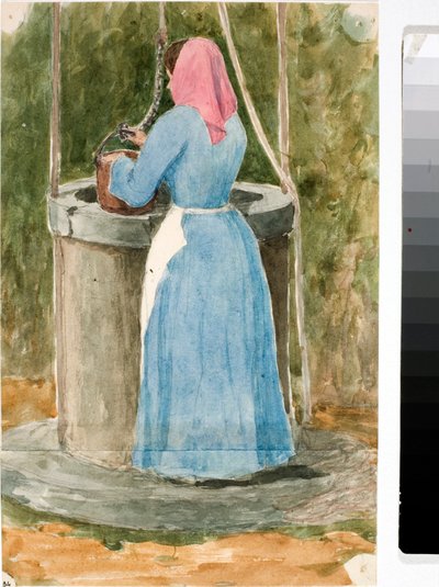 Mujer del pueblo sacando agua del pozo de Luigi Garibbo
