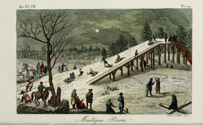 Una montaña rusa. Ilustración de Il costume antico e moderno o storia del governo por Giulio Ferrario, 1831 de Luigi Giarrè