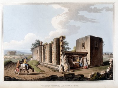 Templo antiguo en Agrigento en Italia. En “Vistas en los dominios otomanos, en Europa, en Asia, y algunas de las islas del Mediterráneo” de los dibujos originales tomados por Luigi Mayer, Londres de Luigi Mayer