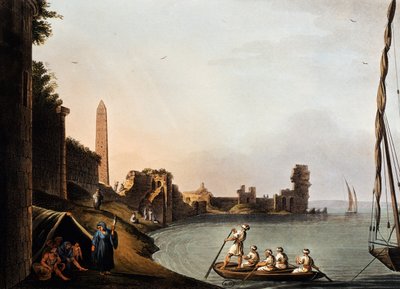 Muros antiguos y obelisco de Cleopatra, Luigi Mayer, grabado de Vedute de Luigi Mayer