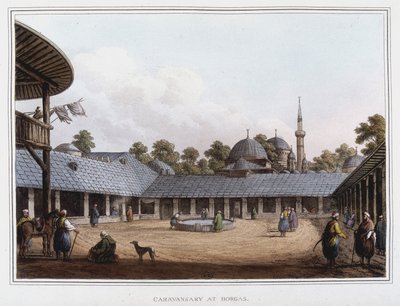 Campamento en Borgas. en “Vistas en los dominios otomanos, en Europa, en Asia, y algunas de las islas del Mediterráneo” de los dibujos originales tomados por Luigi Mayer, Londres de Luigi Mayer