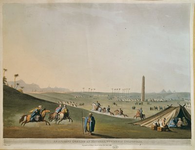 Egipto, nómadas y el obelisco en Materieh (Heliópolis Antigua, o la Ciudad del Sol) por Luigi Mayer, grabado de Luigi Mayer