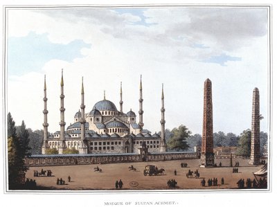 Mezquita del Sultán Ahmed (1609-1616), Estambul. en “Vistas en los dominios otomanos, en Europa, en Asia, y algunas de las islas del Mediterráneo” de los dibujos originales tomados por Luigi Mayer, Londres de Luigi Mayer