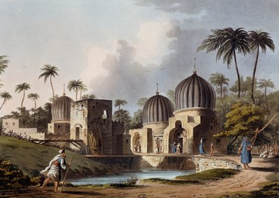 Tumbas de santos árabes en Rosetta, grabado de Luigi Mayer, de Vistas en Egipto, Palestina y otras partes del Imperio Otomano de Luigi Mayer