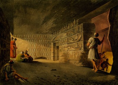 Cámara subterránea de la Pirámide de Giza, grabado, de Vistas en Egipto, Palestina y otras partes del Imperio Otomano de Luigi Mayer