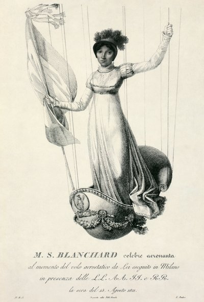 Retrato de la aeronauta francesa Sophie Blanchard durante su vuelo en Milán, Italia, 1811 de Luigi Rados