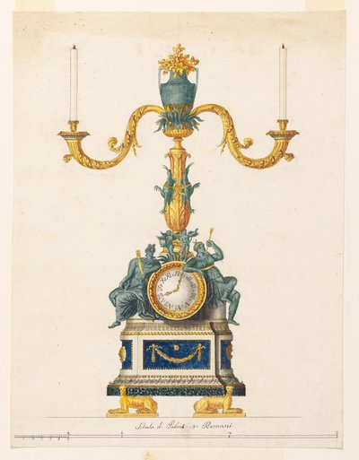 Diseño para un candelabro con reloj de Luigi Righetti