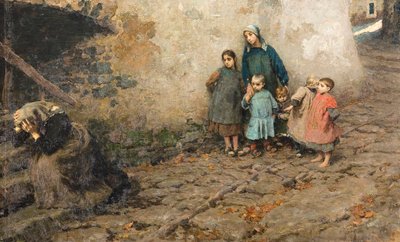 La escuela del dolor Niños viendo llorar a su madre Pintura de Luigi Rossi (1853-1923) 1895 Colección particular de Luigi Rossi