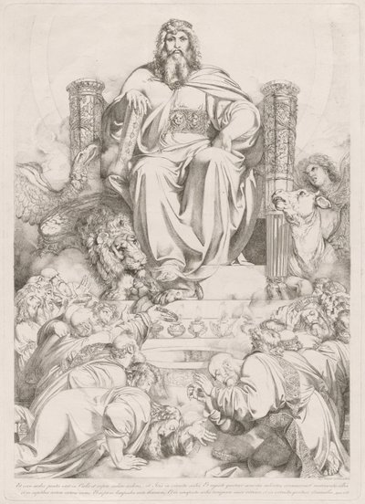 Y he aquí un trono colocado en el cielo... (Dios el Hijo en Majestad en el Trono Rodeado por las Cuatro Criaturas y Adorado por los Veinticuatro Ancianos) de Luigi Sabatelli I