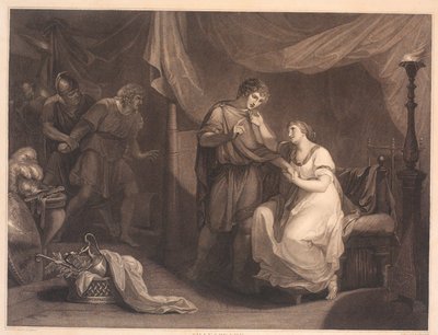 Troilo sorprende a Crésida y Diomedes. De William Shakespeare "Troilo y Crésida", acto 5, escena 2 de Luigi Schiavonetti