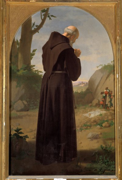 Monje rezando delante de una tumba (óleo sobre lienzo de Luigi Sciallero