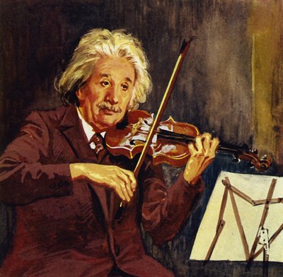 Albert Einstein tocando el violín (litografía en color) de Luis Arcas Brauner