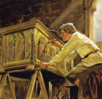 Duccio di Buoninsegna trabajó en Siena decorando cajas (litografía en color) de Luis Arcas Brauner