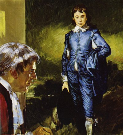 Gainsborough pintando su famoso retrato Blue Boy (litografía en color) de Luis Arcas Brauner