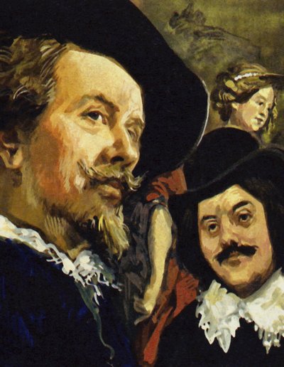 Hals conoció a Paul Rubens (izquierda) en un viaje a Amberes (litografía en color) de Luis Arcas Brauner