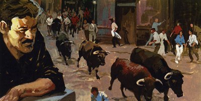 Hemingway quedó fascinado por la obsesión española por los toros y las corridas de toros (litografía en color) de Luis Arcas Brauner