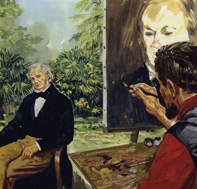 Renoir pintando un retrato de Richard Wgner (litografía en color) de Luis Arcas Brauner