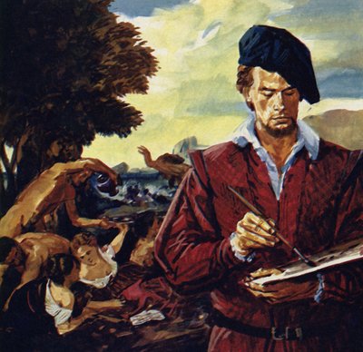 Tiziano trabajó para muchas de las familias nobles de Venecia (litografía en color) de Luis Arcas Brauner