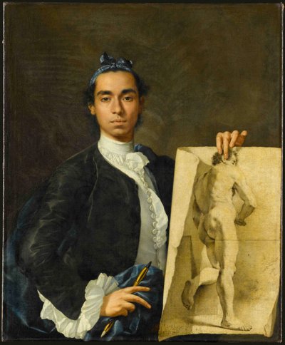 Autorretrato sosteniendo un estudio académico, 1746 de Luis Egidio Melendez