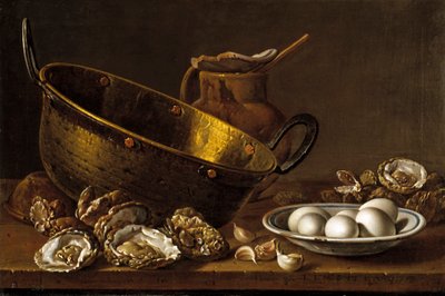 Bodegón con ostras, ajo y huevos por Luis Egidio Meléndez de Luis Egidio Melendez