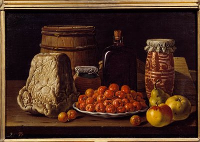 Queso, fruta y recipiente de Luis Egidio Menendez or Melendez