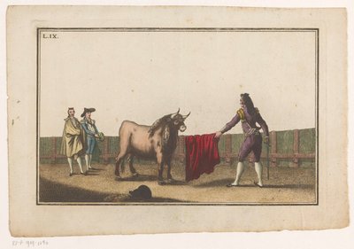 Matador desafía a un toro Colección de las principales suertes de una corrida de toros (título de la serie) Colección de las maniobras taurinas más importantes (título de la serie) de Luis Fernandez Noseret