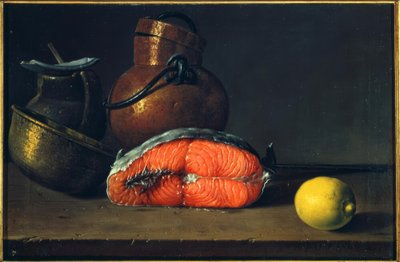 Bodegón con salmón, limón y vasijas de Luis Meléndez