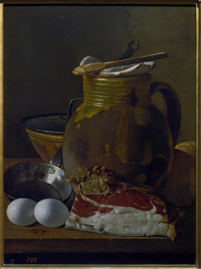 Bodegón con jamón, huevos y vasijas de Luis Meléndez
