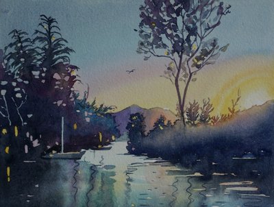 Puesta de sol en el río Tranquil de Luisa Millicent