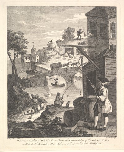 Sátira sobre la falsa perspectiva: Portada de la Perspectiva de Kirby, febrero de 1754 de Luke Sullivan