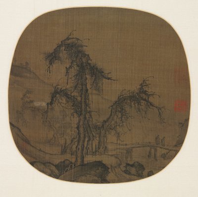 Excursionistas sobre un arroyo serpenteante, antes de 1330 de Luo Zhichuan