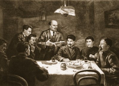 Reunión del Comité Central del Partido Bolchevique, 23 de octubre de 1917 (litografía) de Lupov (attr. to)
