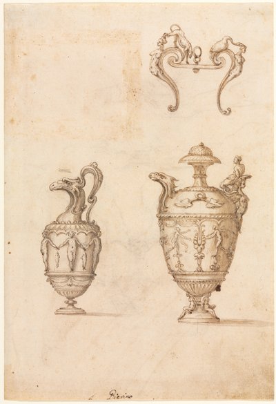 Diseño para dos jarrones y un adorno (recto) de Luzio Romano