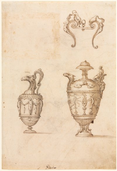 Diseño para Dos Jarrones y un Ornamento, mediados de 1500 de Luzio Romano
