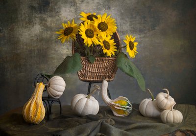 Girasoles y calabazas de otoño de Lydia Jacobs