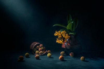 Naturaleza muerta dramática con lichis de Lydia Jacobs