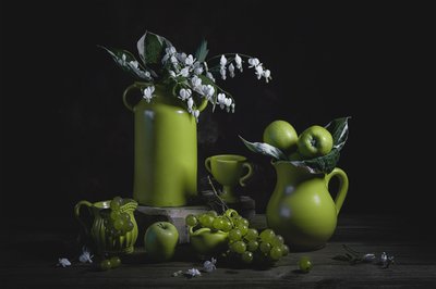 Elegante naturaleza muerta en verde de Lydia Jacobs