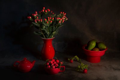 Naturaleza muerta en rojo melancólico de Lydia Jacobs